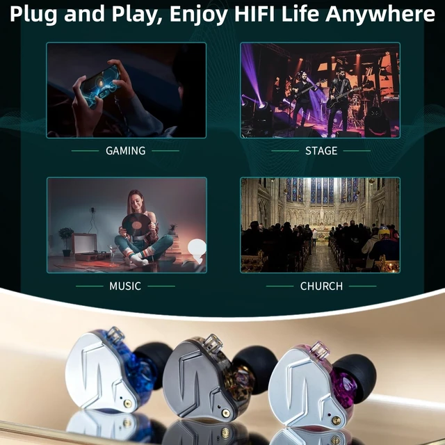 Alt view image 3 of 5 - KZ ZSN Pro in Ear Monitor Headphones, 1BA 1DD Hybrid Driver Wired Gaming Earbuds, Deep Bass Sound Wired Ear Buds, HiFi IEM for Gaming Music Video Calling Singer Musician Drummer DJ (with mic, Purple)