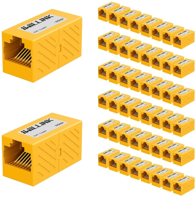 Main image of iwillink RJ45 Coupler Ethernet Connector, Female to Female, 50 Pack, Yellow
