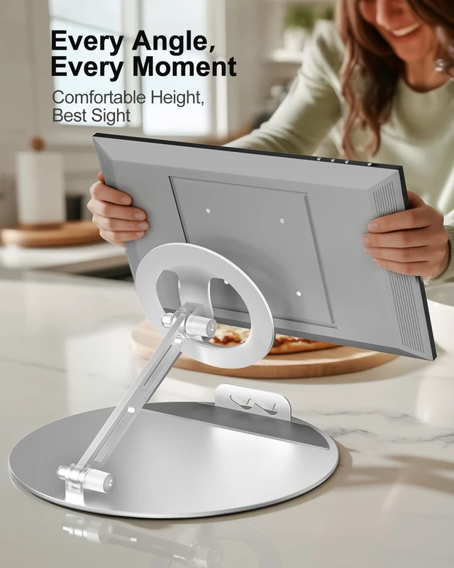 Alt view image 2 of 5 - WALI Echo Show 15/21 Stand, Adjustable Stand for Echo Show 15/21 and Up to 18" Tablets/Portable Monitors, 360 Degrees Rotating Tilt Foldable Show 15, 21 Accessories for Kitchen Home Office, Silver