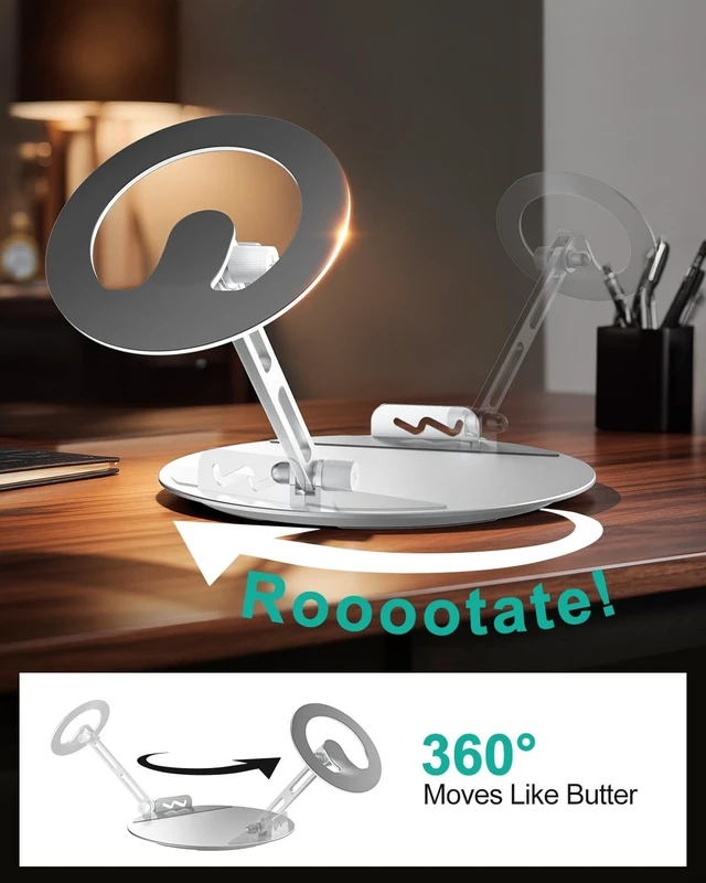 Alt view image 4 of 5 - WALI Echo Show 15/21 Stand, Adjustable Stand for Echo Show 15/21 and Up to 18" Tablets/Portable Monitors, 360 Degrees Rotating Tilt Foldable Show 15, 21 Accessories for Kitchen Home Office, Silver