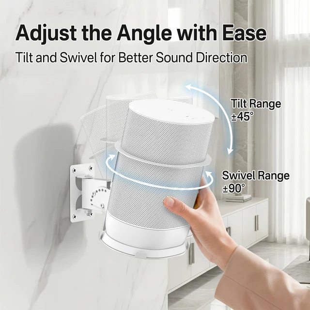 Alt view image 3 of 5 - Yibracki 2 Pack Adjustable Speaker Wall Mount for Sonos Move and Sonos Move 2, Wall Mounted Bracket, Adjustable Tilt and Swivel, Space Saving Speaker Holder, White