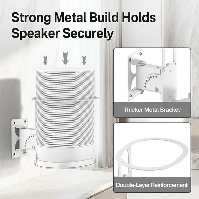 Alt view image 4 of 5 - Yibracki 2 Pack Adjustable Speaker Wall Mount for Sonos Move and Sonos Move 2, Wall Mounted Bracket, Adjustable Tilt and Swivel, Space Saving Speaker Holder, White