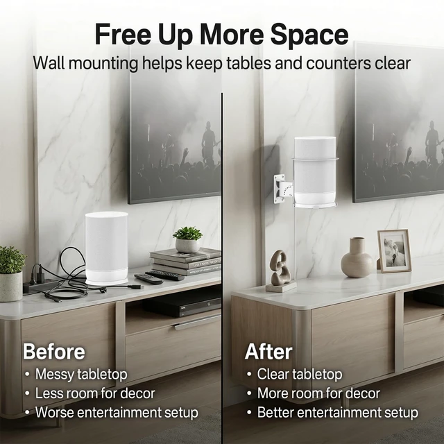 Alt view image 5 of 5 - Yibracki 2 Pack Adjustable Speaker Wall Mount for Sonos Move and Sonos Move 2, Wall Mounted Bracket, Adjustable Tilt and Swivel, Space Saving Speaker Holder, White
