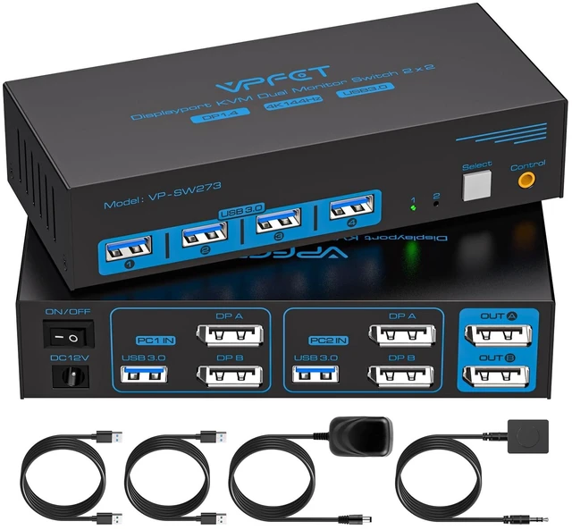 Main image of 8K DisplayPort KVM Switch 2 Monitors 2 Computers, 4K@144Hz Dual Monitor KVM