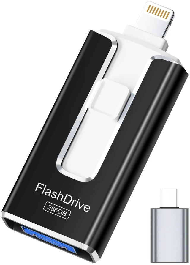 Main image of MFi Certified Flash Drive for iPhone iPad 256GB, Photo Stick for External Memory Storage, Easily Back Up and Save Photos Videos, USB Memory Stick Thumb Drive for iPhone/iPad/Android/PC (Black)