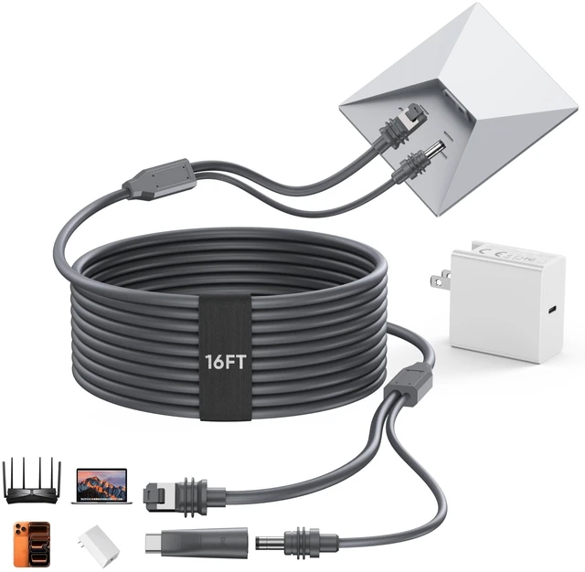 Main image of Ureegle 2 in 1 for Starlink Mini Ethernet Cable with 65W USB C Fast Charger, Starlink Mini Cable & RJ45 Cables, DC to DC, DC to USB C Power Cable Replacement with Power Adapter Waterproof (16.4FT/5M)