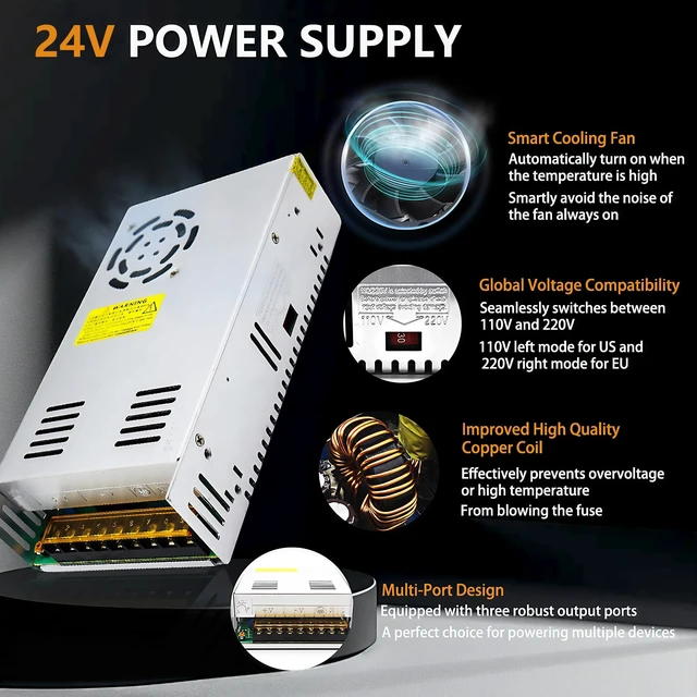 Alt view image 3 of 5 - 110V AC to DC 24V Converter 220V to 24V 15A 360W Power Supply