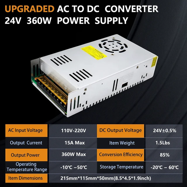Alt view image 2 of 5 - 110V AC to DC 24V Converter 220V to 24V 15A 360W Power Supply
