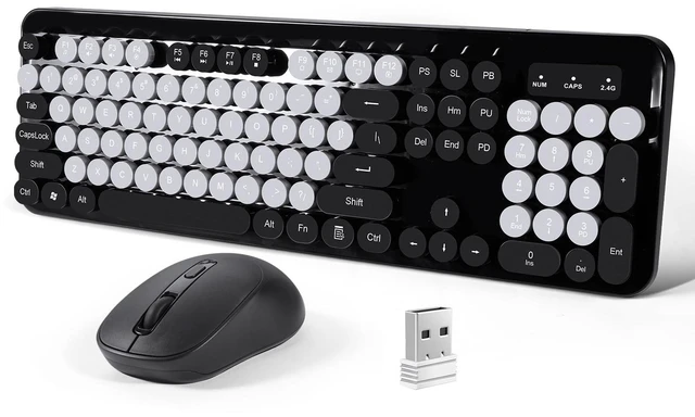 Main image of LAMA Colorful Wireless Keyboard and Mouse Combo, Full-Sized Bluetooth Round Keyboard, Adjustable DPI Mouse, 2.4GHz USB Receiver, Silent Keyboard and Cute Mouse for PC, Windows, MAC, Desktop, La