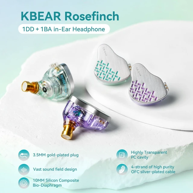 Alt view image 2 of 5 - Kinboofi KBEAR Rosefinch in-Ear Headphone,Noise Cancellation Earphone with Aviation-Grade zinc Alloy faceplate Wired Earbuds Haedphone with Detachable Cable for Singer (Aqua Green, No Microphone)