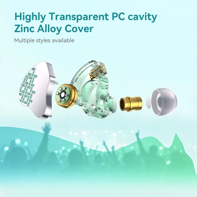 Alt view image 3 of 5 - Kinboofi KBEAR Rosefinch in-Ear Headphone,Noise Cancellation Earphone with Aviation-Grade zinc Alloy faceplate Wired Earbuds Haedphone with Detachable Cable for Singer (Aqua Green, No Microphone)