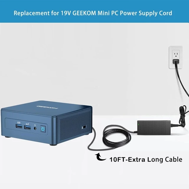 Alt view image 2 of 5 - UL Listed 19V AC/DC Adapter Charger Compatible with GEEKOM Mini Air12 / Air12 Lite / IT11 Intel Mini PC Computers/GEEKOM A5 2025 Edition R5-7430U AMD Desktop Computer Power Supply Cord Plug
