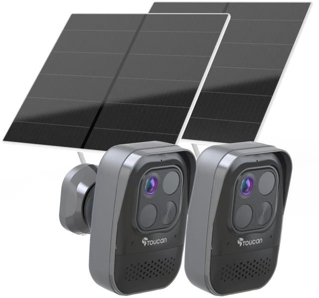 Main image of TOUCAN PRO Wireless Indoor/Outdoor Battery Powered Security Camera with Solar Panel 2 Camera Bundle - Alexa & Google Home Enabled - Night Vision, Weatherproof, AI Motion Detection, 2-Way Audio,