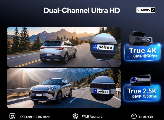 Alt view image 2 of 5 - Pelsee S3 Ultra True 4K+2.5K Dash Cam Front and Rear,Dual Starvis 2 Sensor
