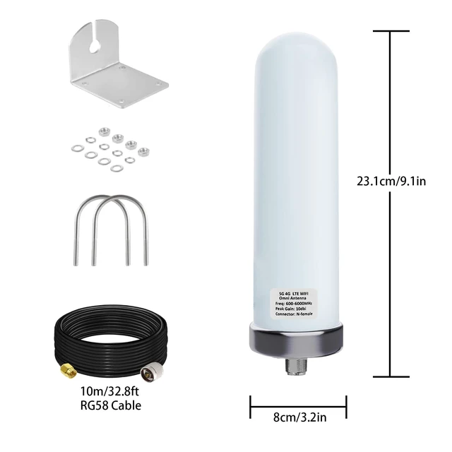 Alt view image 2 of 5 - Outdoor 4G LTE 5G External Cellular Antenna TS9 SMA for T-Mobile Home Internet, with 10meter RG58 Cable SMA Port/ TS9 Adapter/Mount Pole, for Modem, 4G/5G Routers, Gateways, Hotspots