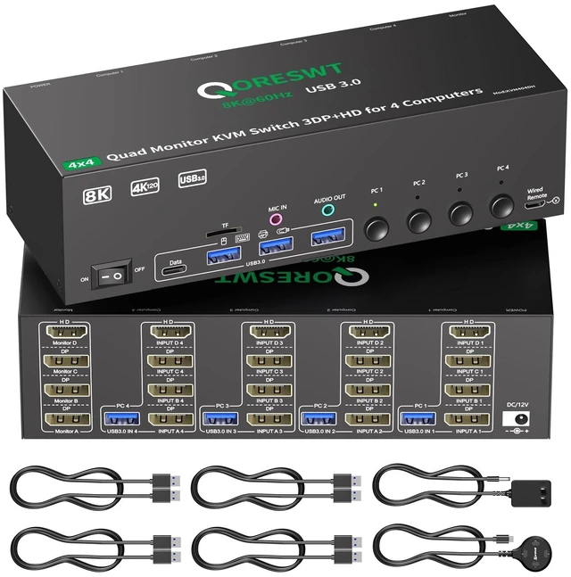 Main image of KVM Switch 4 Monitors 4 Computers HDMI + DisplayPort with Audio