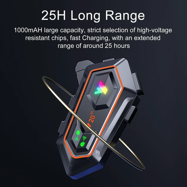 Alt view image 4 of 5 - BTQILEYOO Y20-2X Motorcycle Helmet Bluetooth Headset, Flash Color RGB Lighting Effect, Bluetooth 5.3 Headphone, Smart Noise Reduction, HiFi Level Sound Quality, IPX6, Compatible with All Helmets