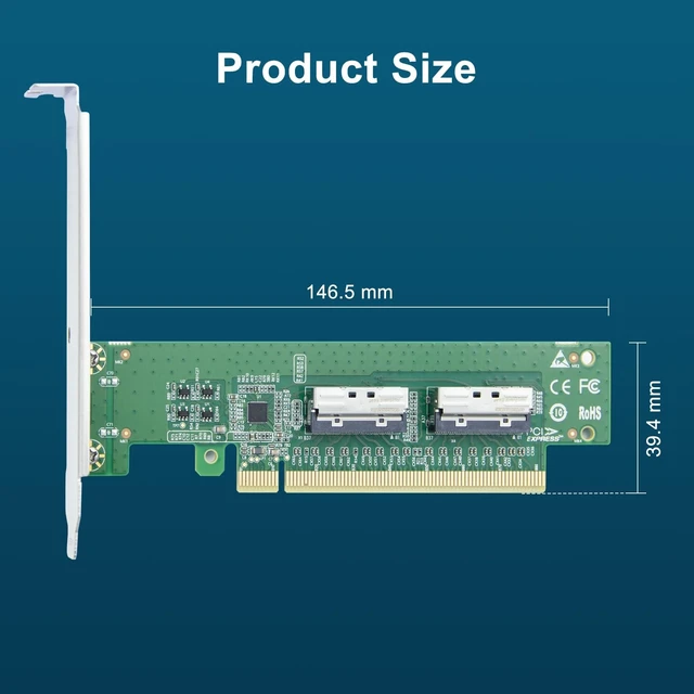 Alt view image 2 of 5 - ipolex 2xMCIO(74pin) 8i to PCIe X16 Adapter, Gen5 PCIe5.0