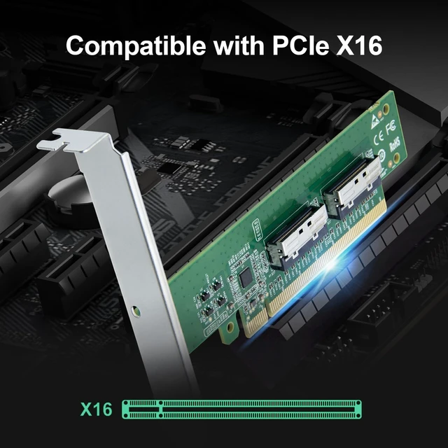 Alt view image 3 of 5 - ipolex 2xMCIO(74pin) 8i to PCIe X16 Adapter, Gen5 PCIe5.0