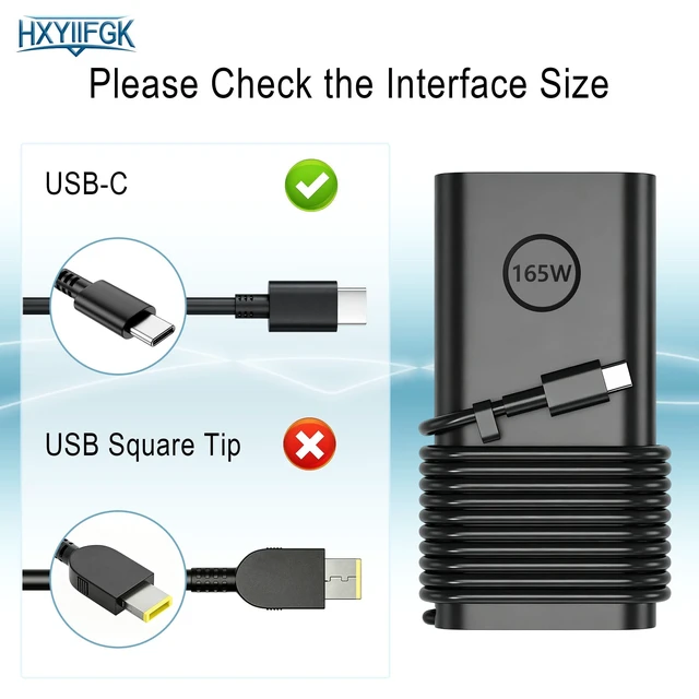 Alt view image 5 of 5 - 165W USB-C Replacement Laptop Charger Compatible with Dell Precision 5680