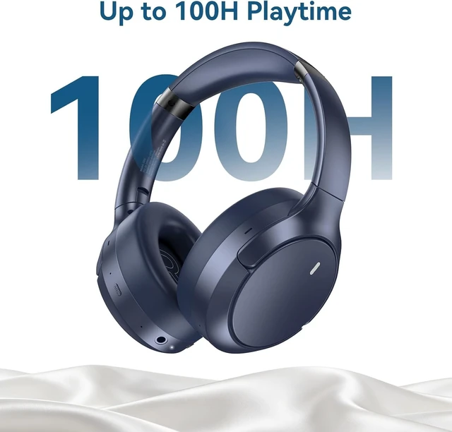 Alt view image 4 of 5 - Hybrid ANC Wireless Over-Ear Headphones, 100H Playtime, Hi-Res Audio, Bluetooth 6.0, Multi-Mode Noise Cancellation, Comfort Fit, iOS & Android Compatible, Foldable Design, Travel-Friendly (Blue