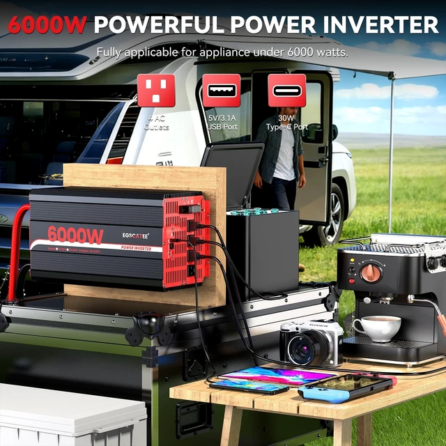 Alt view image 2 of 5 - 6000W Power Inverter 12V DC to 120V AC,12000W Peak Power for Off-Grid Solar