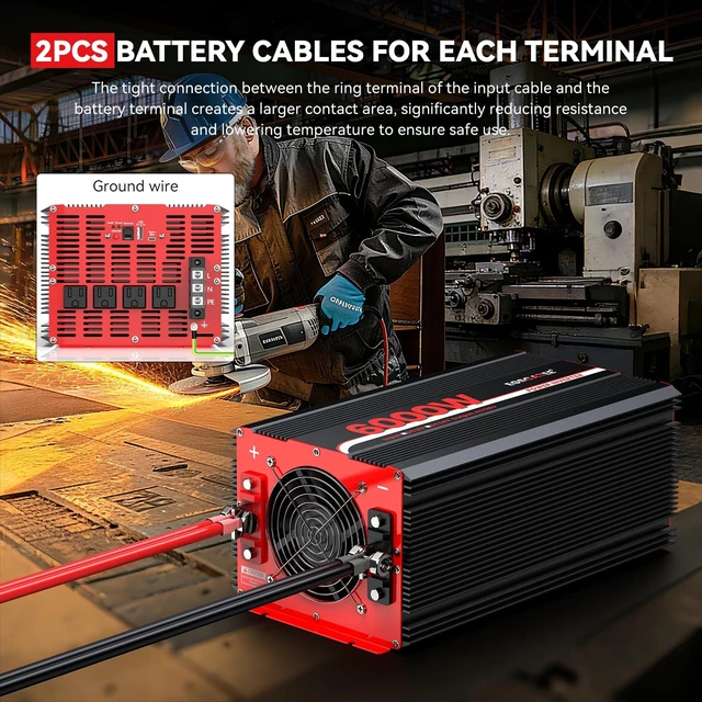 Alt view image 5 of 5 - 6000W Power Inverter 12V DC to 120V AC,12000W Peak Power for Off-Grid Solar