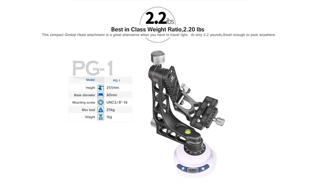 Alt view image 4 of 5 - Leofoto PG-1 Gimbal Head for Telephoto Lenses, 55 lb Load, Arca-Swiss Clamp