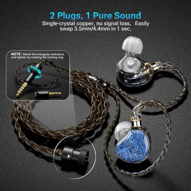 Alt view image 5 of 5 - BASN ASONE PRO 14.2mm Planar in Ear Monitor, 3.5/4.4mm MMCX IEMs, Blue