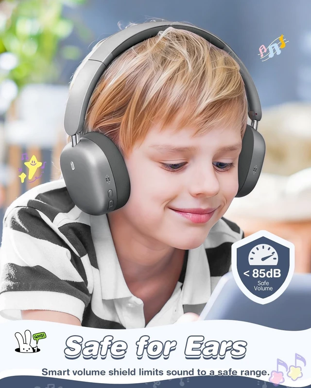 Alt view image 2 of 5 - Wentronic Kids Headphones Wireless Bluetooth 5.4,Foldable Over Ear Headphones with 3.5mm Wired Mode,Safe Volume Limit,48H Playtime,Clear Calls,HD Sound for Toddlers/Children/School/Travel,Space