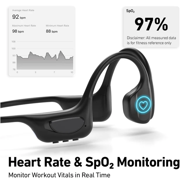 Alt view image 4 of 5 - NE86 Bone Conduction Swimming Headphones, IPX8 Waterproof Open-Ear Earbuds, 32GB MP3 Player, Heart Rate/SpO Tracker, Bluetooth 6.0 Underwater Sports Earphones for Swimming Running Gym Cycling
