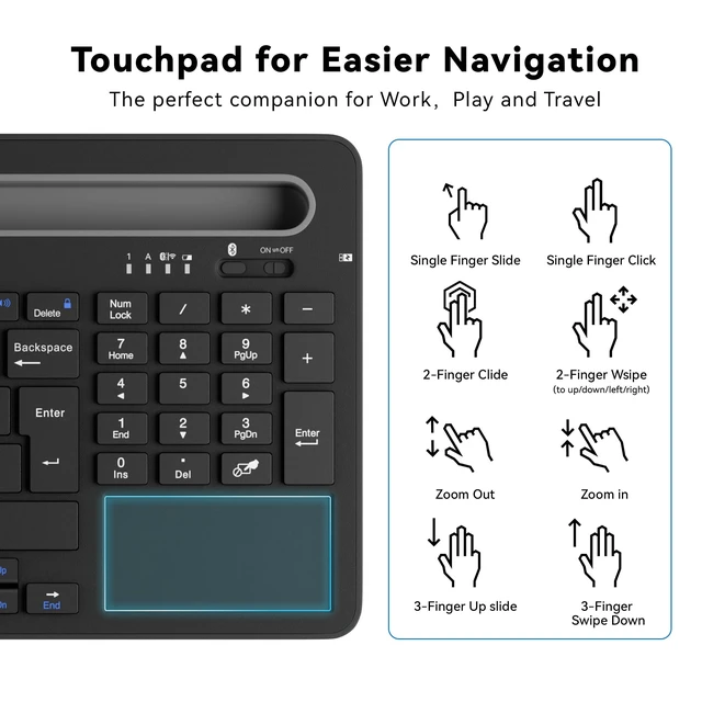 Alt view image 4 of 5 - JPHTEK Multi-Device Wireless Keyboard with Silicone Stand & Touchpad Black