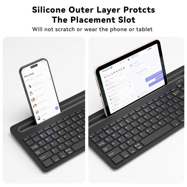 Alt view image 3 of 5 - JPHTEK Multi-Device Wireless Keyboard with Silicone Stand & Touchpad Black