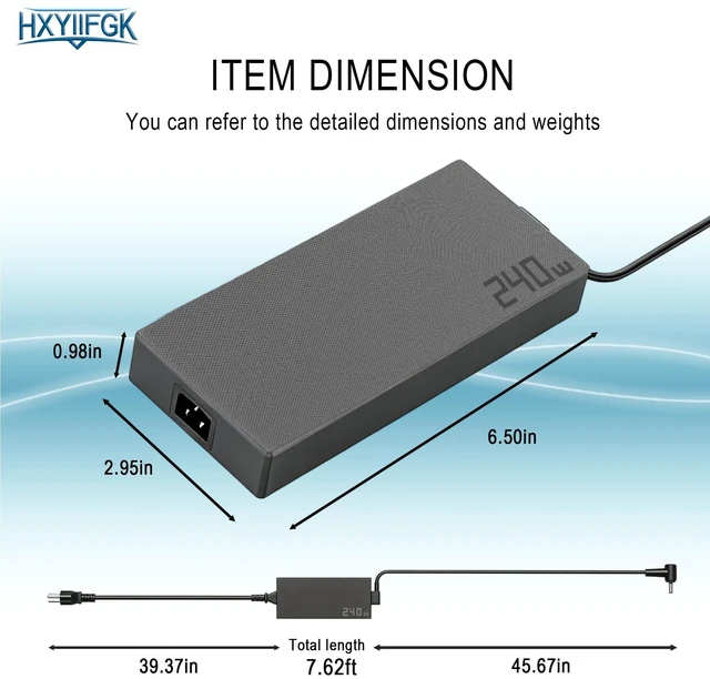 Alt view image 3 of 5 - 240W Charger Compatible with ASUS TUF ROG Zephyrus Strix Gaming Notebooks