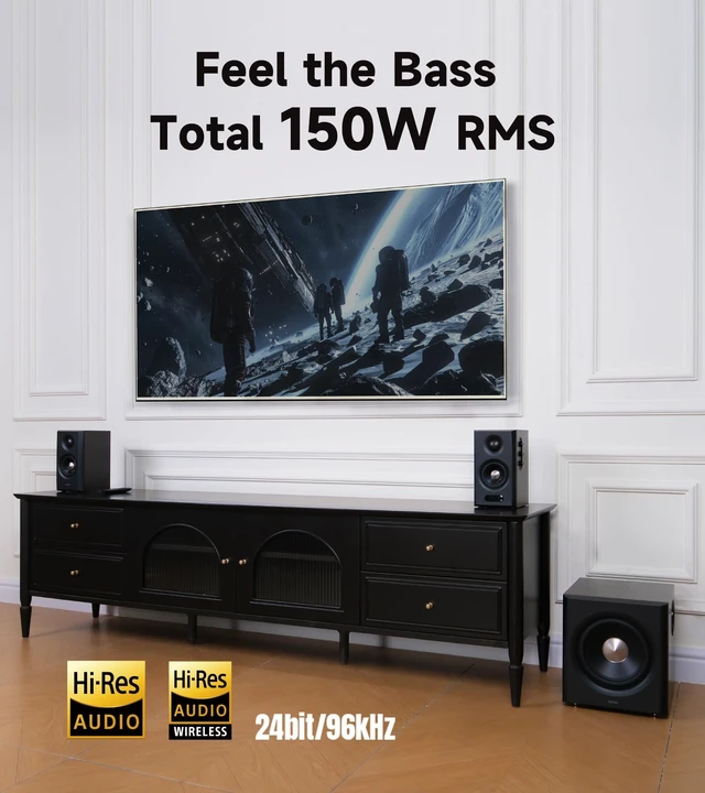Alt view image 3 of 5 - Edifier S355DB 2.1 Powered Bookshelf Speakers, 150W Hi-Res Audio, Black