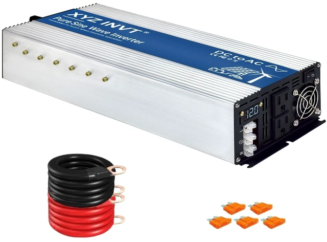 Main image of XYZ INVT 3000W Pure Sine Wave Inverter DC 12V to AC 110V 120V Power Inverter with Dual AC Outlets & Hardwire Terminal & LED Display for Solar,Home Backup Power,Outdoor Over 90% Efficiency