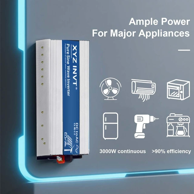Alt view image 5 of 5 - XYZ INVT 3000W Pure Sine Wave Inverter DC 12V to AC 110V 120V Power Inverter with Dual AC Outlets & Hardwire Terminal & LED Display for Solar,Home Backup Power,Outdoor Over 90% Efficiency