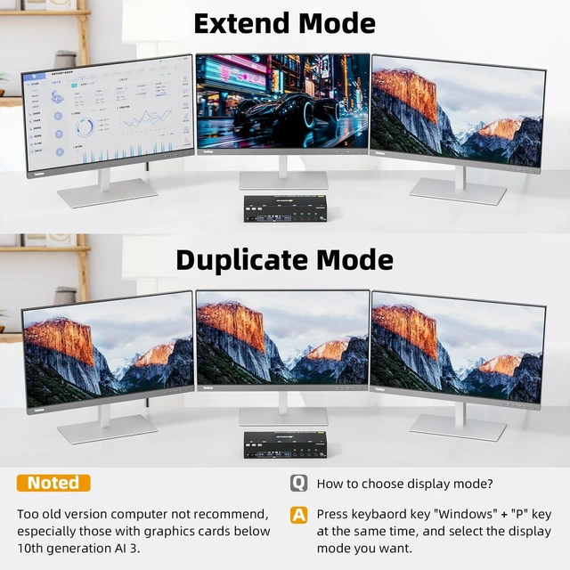 Alt view image 3 of 5 - KVM Switch 3 Monitors 4 Computers HDMI + DisplayPort, USB 3.0 8K@30Hz/4k@144Hz Triple Monitor KVM Switcher, 3 Monitor KVM for 4 PC Share 3 Display and 4 USB 3.0 Devices