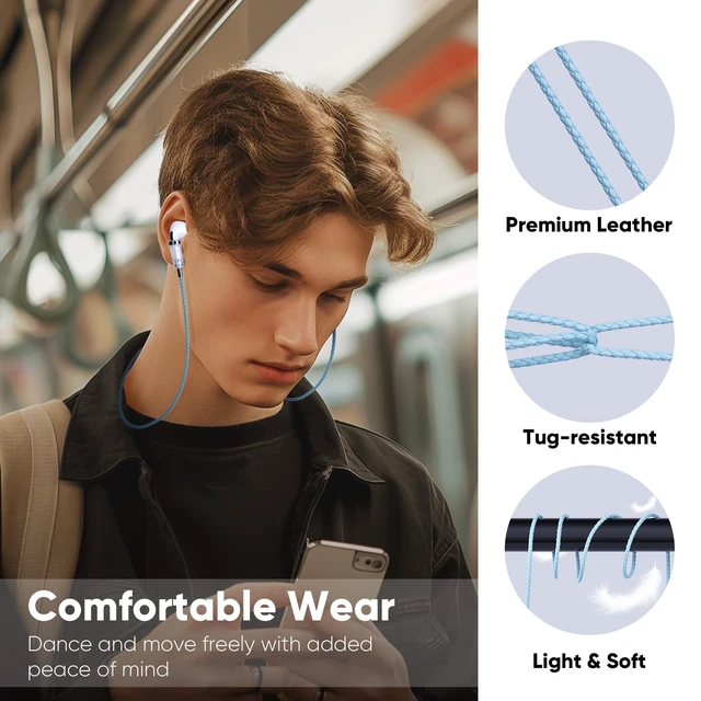 Alt view image 3 of 5 - Lawonda Anti-Lost Neck Strap for Airpods, PU Leather Strong Magnetic Necklace Holder String, Compatible with AirPods 1&2 /3rd /Pro/Pro 2 Yellow Gold