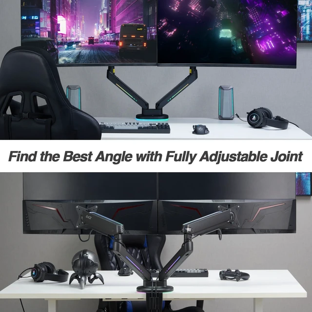Alt view image 5 of 5 - AVLT RGB Gaming Dual Monitor Arm Desk Mount for 27-43" Screens - Black
