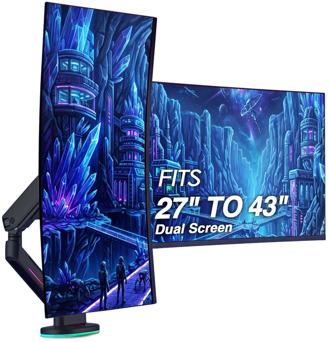 Main image of AVLT RGB Gaming Dual Monitor Arm Desk Mount for 27-43" Screens - Black