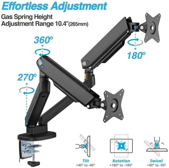 Alt view image 3 of 5 - AVLT RGB Gaming Dual Monitor Arm Desk Mount for 27-43" Screens - Black