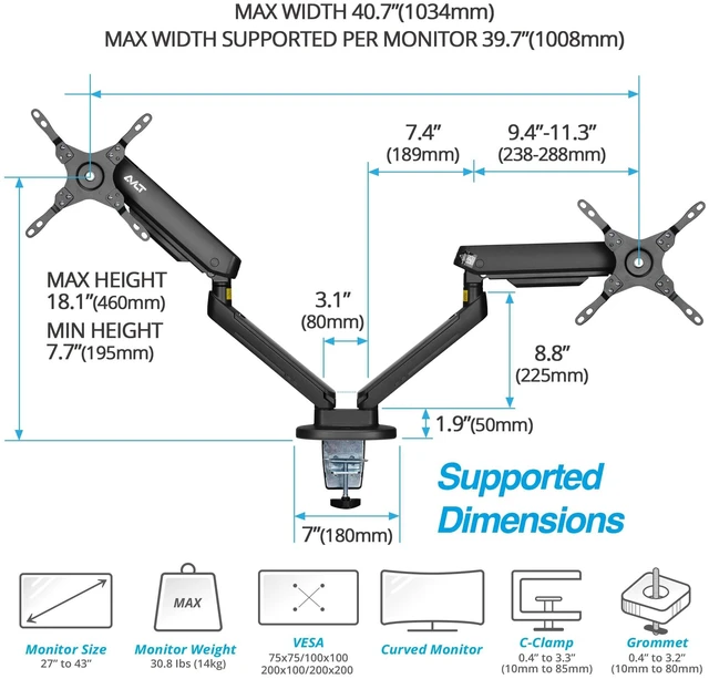 Alt view image 4 of 5 - AVLT RGB Gaming Dual Monitor Arm Desk Mount for 27-43" Screens - Black