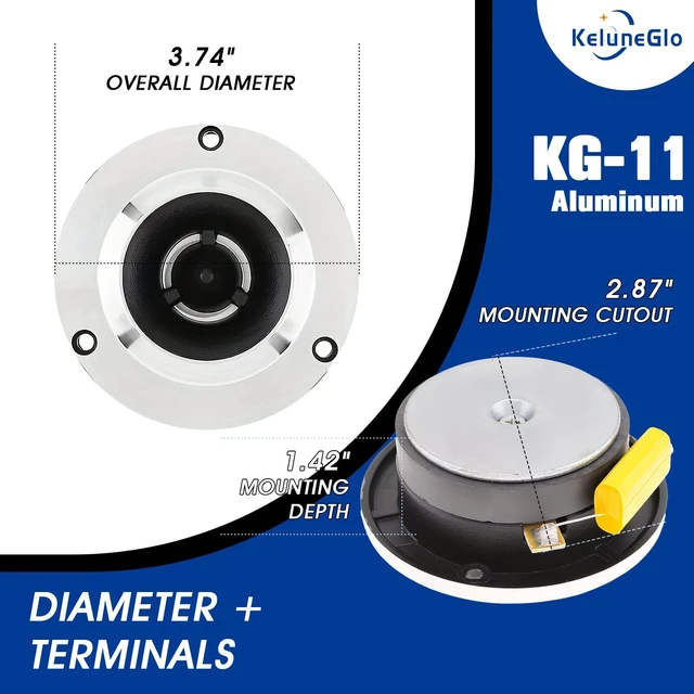 Alt view image 3 of 5 - Keluneglo KG-11 Aluminum Super Bullet Tweeters (3.5-inch) 300W Max Power, 4-Ohm Impedance, 105dB Sensitivity, 1-Inch Voice Coil Professional-Grade 3.5-Inch Car Audio Bullet Tweeters (Pair)