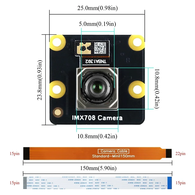 Alt view image 3 of 5 - IMX708 12MP Camera Module, Night Vision Camera (Noir) 75 FOV Auto-Focus High Dynamic Range (HDR) Includes 15-15pin, 15-22pin Cable Compatible with Raspberry Pi 5/4B+/3B+/3B/Zero