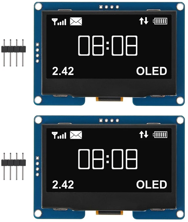 Main image of AITRIP 2PCS 2.4" 2.42 inch 128x64 OLED LCD Display Module SSD1309 12864 4 Pin IIC I2C Serial Interface for Arduino UNO R3 C51-White Light