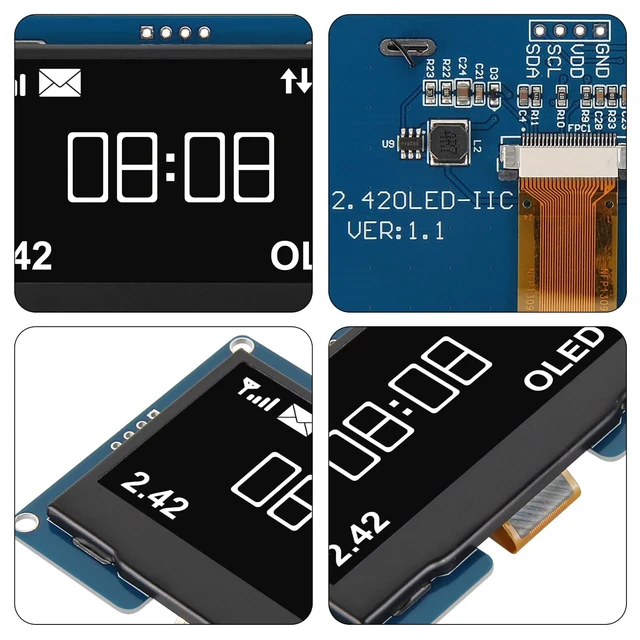 Alt view image 4 of 5 - AITRIP 2PCS 2.4" 2.42 inch 128x64 OLED LCD Display Module SSD1309 12864 4 Pin IIC I2C Serial Interface for Arduino UNO R3 C51-White Light