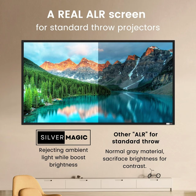 Alt view image 2 of 5 - ALR Projector Screen Material for Standard Throw- for DIY Frame or Wall Mounted - High Contrast 70% ALR High Brightness 2.7X Gain - 120 inch 16:9 Gray Screen - by SilverMagic