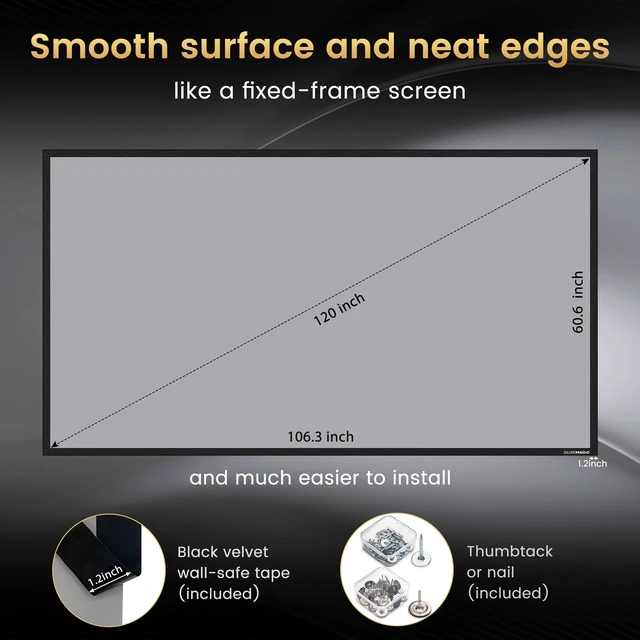 Alt view image 5 of 5 - ALR Projector Screen Material for Standard Throw- for DIY Frame or Wall Mounted - High Contrast 70% ALR High Brightness 2.7X Gain - 120 inch 16:9 Gray Screen - by SilverMagic
