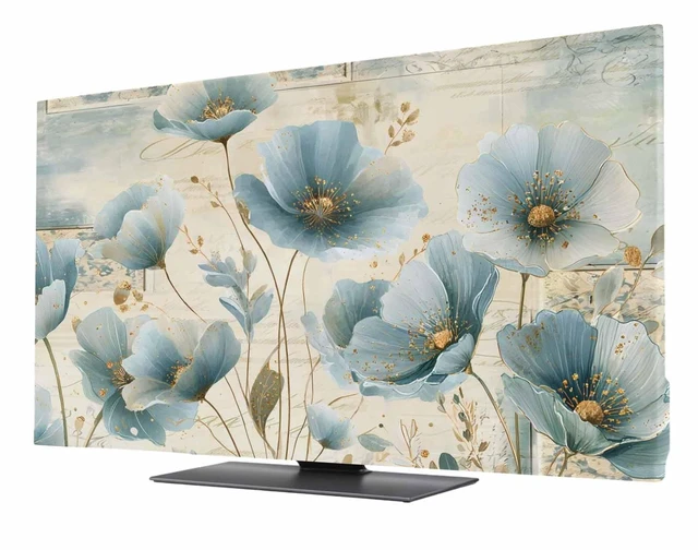 Main image of Spring Floral TV Cover Indoor Elastic TVs Screen Protector, Teal Tulip Botancal Monitor Covers Inside Dust Proof Slipcover, Summer Flowers 55 Inch TV Cover for Flat or Curved TVs